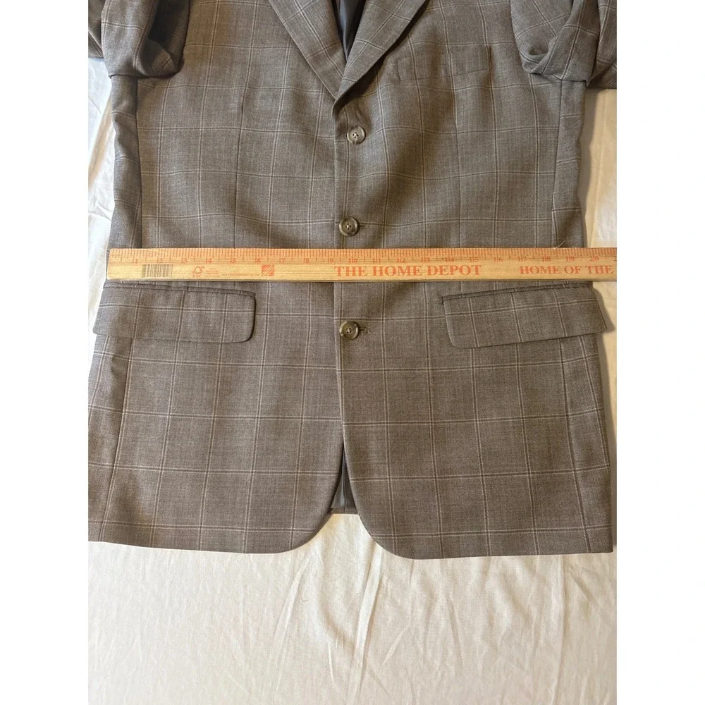Tasso Elba Blazer Mens 38L Brown Windowpane Plaid 3-Button Sport Coat‎